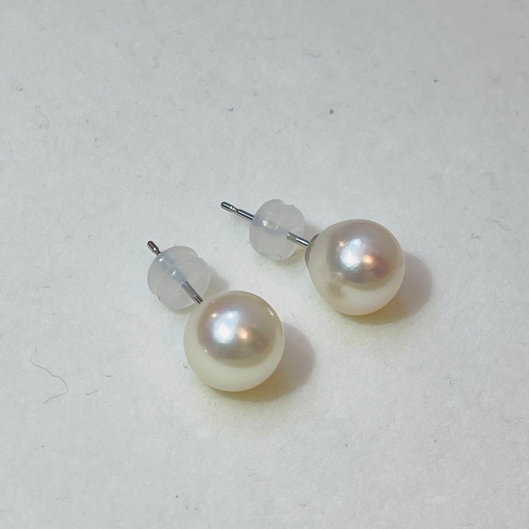 PT900 あこやパールピアス 特選本真珠 花珠 9mm ピンクホワイト系少大粒