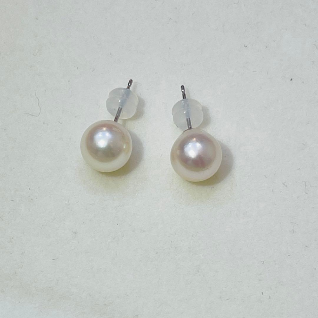 PT900 あこやパールピアス 特選本真珠 花珠 9mm ピンクホワイト系少大粒