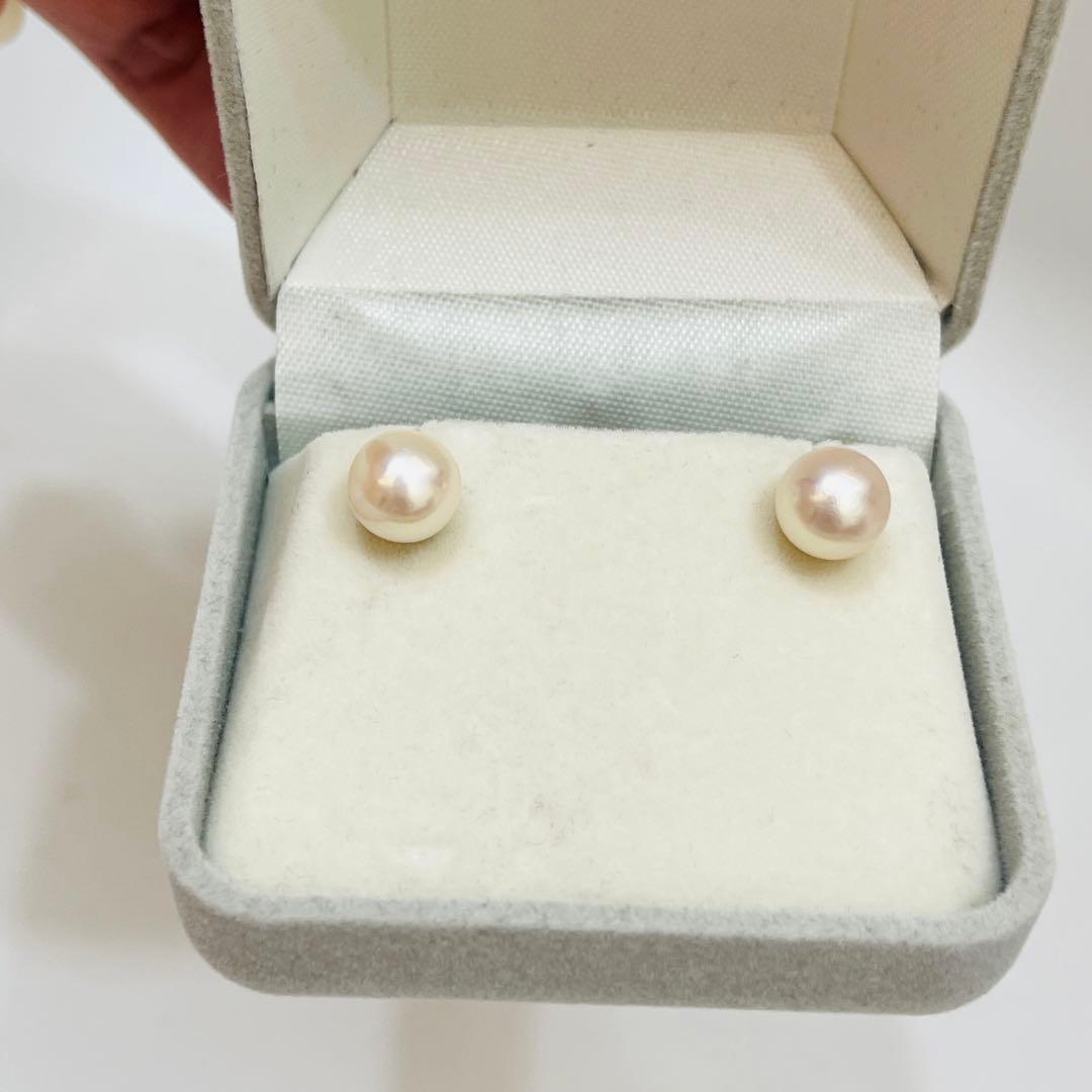 PT900 あこやパールピアス 特選本真珠 花珠 9mm ピンクホワイト系少大粒