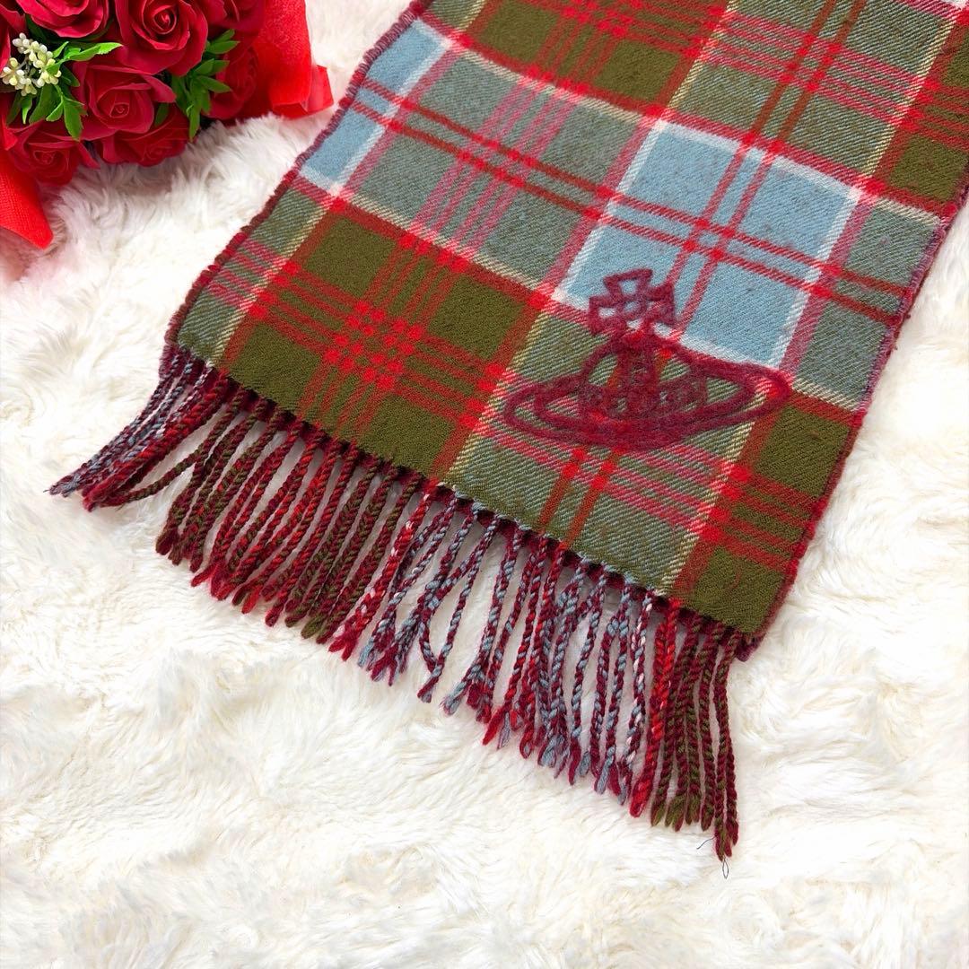 現行 美品 Vivienne Westwood ビックオーブ チェックマフラー