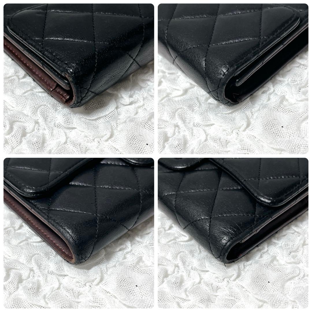 CHANEL マトラッセ シャネル　ココマーク ラムスキン 財布　三つ折り　レザ