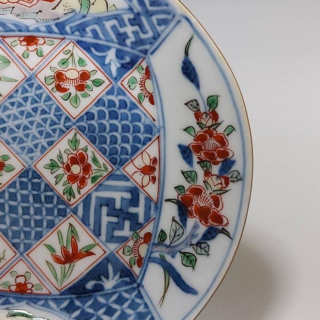 24-1223 古伊万里　柿右衛門手更紗紋様　4.5寸皿　江戸中期