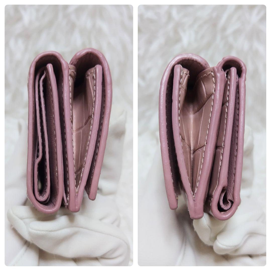 レア美品✨バレンシアガ◇アワーグラスクロコ型押し三つ折り財布　銀金具くすみピンク
