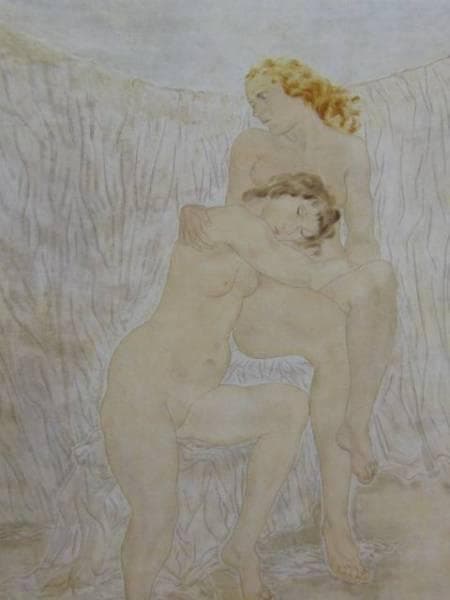 藤田嗣治、「Deux Nus a la draperie」、希少画集の額装画