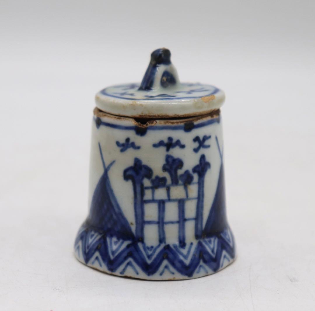 古染　染付　蓋物　木箱入　送料込み0804