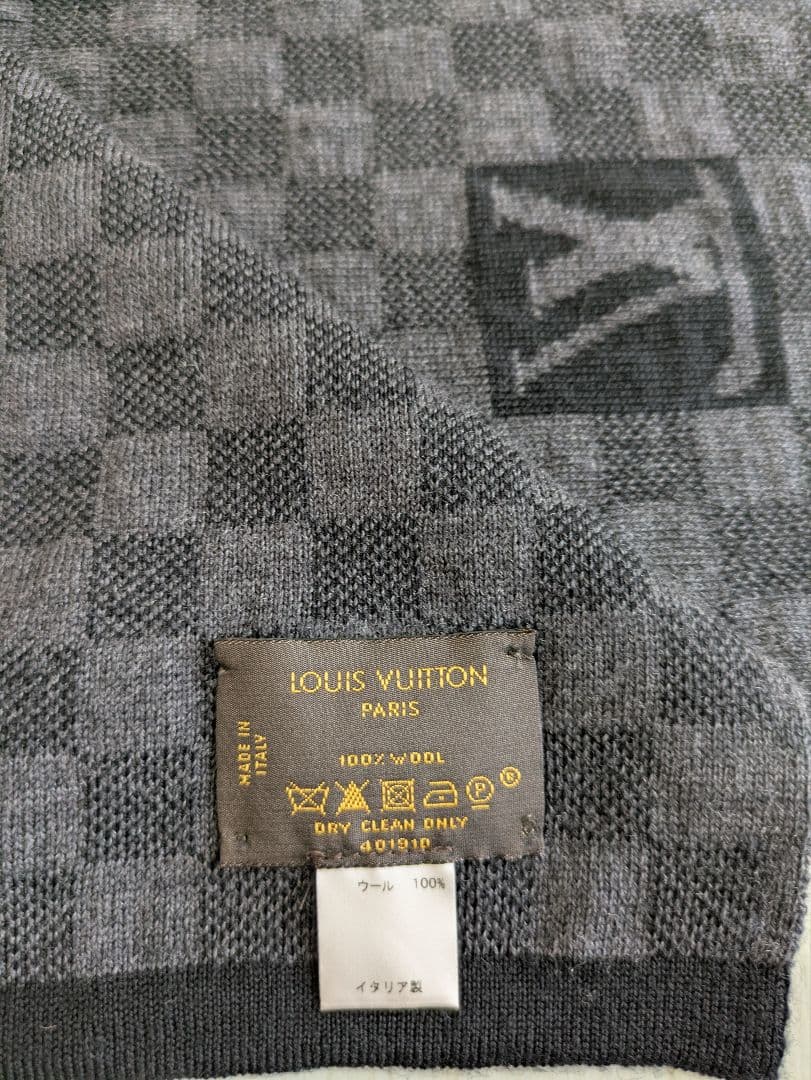 LOUIS VUITTON ダミエ メンズ用マフラー グレー/ブラック