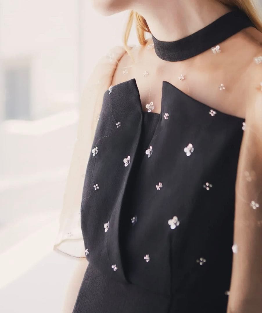 LEJA 花柄スパンコールチュールマーメイドワンピースドレス　Sサイズ