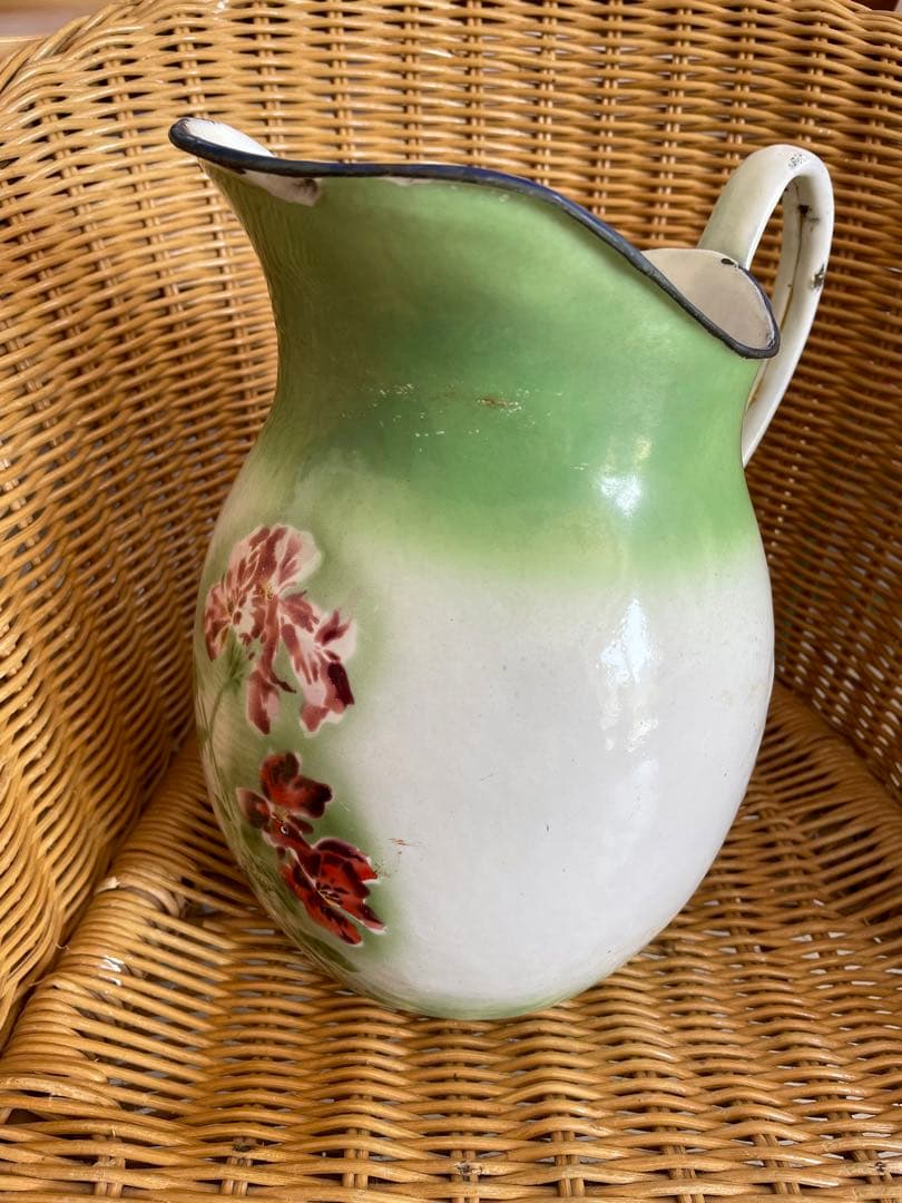 パンジーホーロージャグ フランスアンティーク