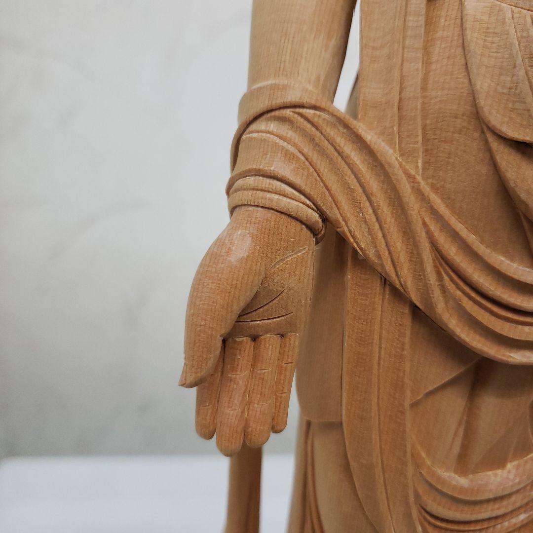 Ｂフライデー魔除け願いを叶える仏像★白木 聖観音菩薩像1尺立★訳あり