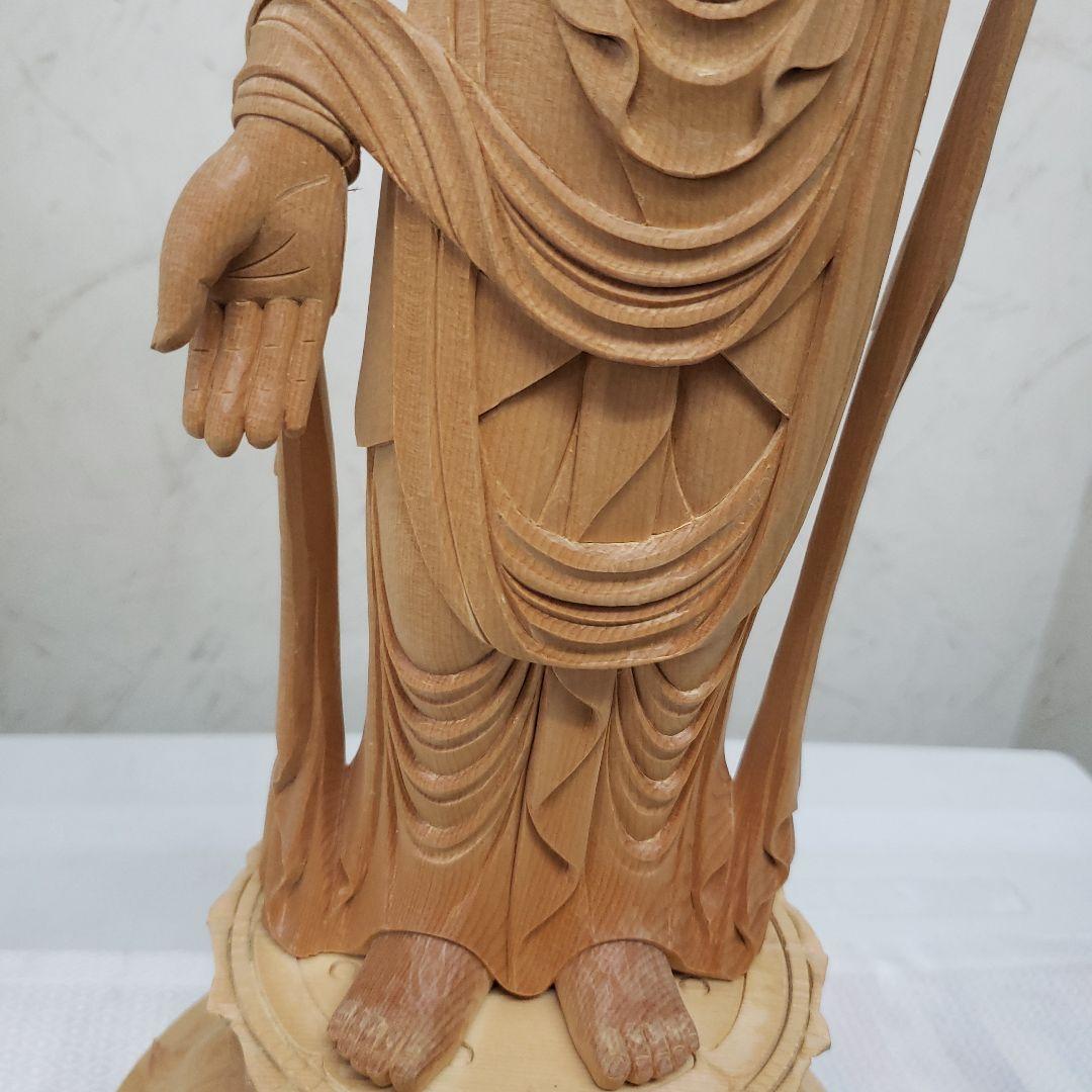 Ｂフライデー魔除け願いを叶える仏像★白木 聖観音菩薩像1尺立★訳あり