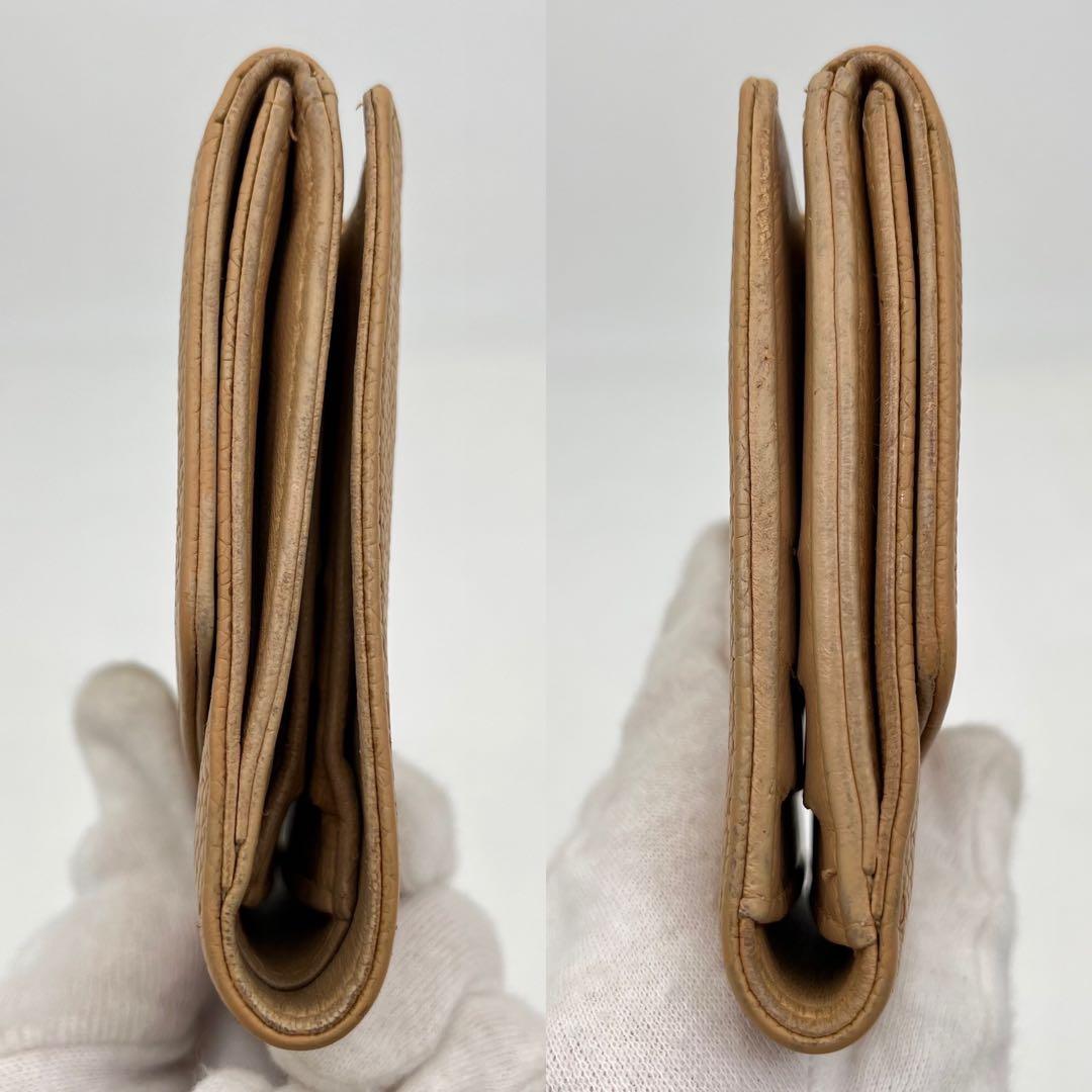 シャネル 二つ折り財布 ココマーク キャビアスキン Wホック レザー ベージュ