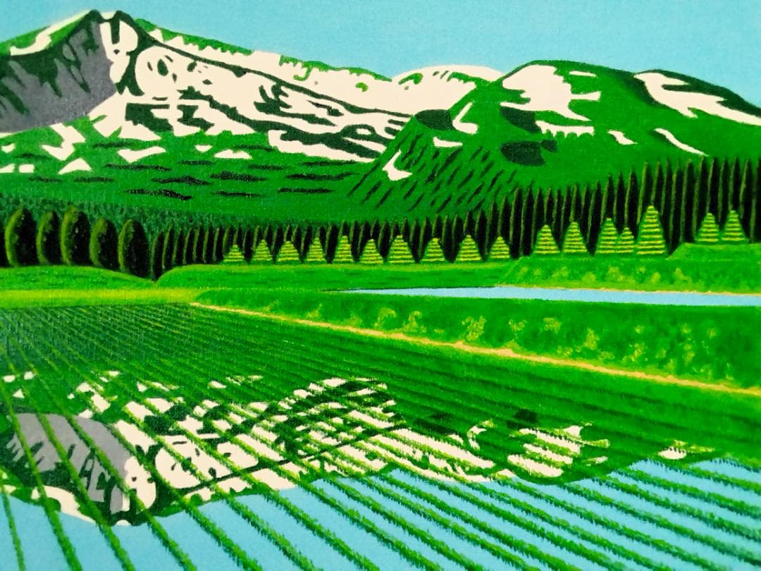 ★鳥海山と水田・肉筆油彩画・F6キャンバス