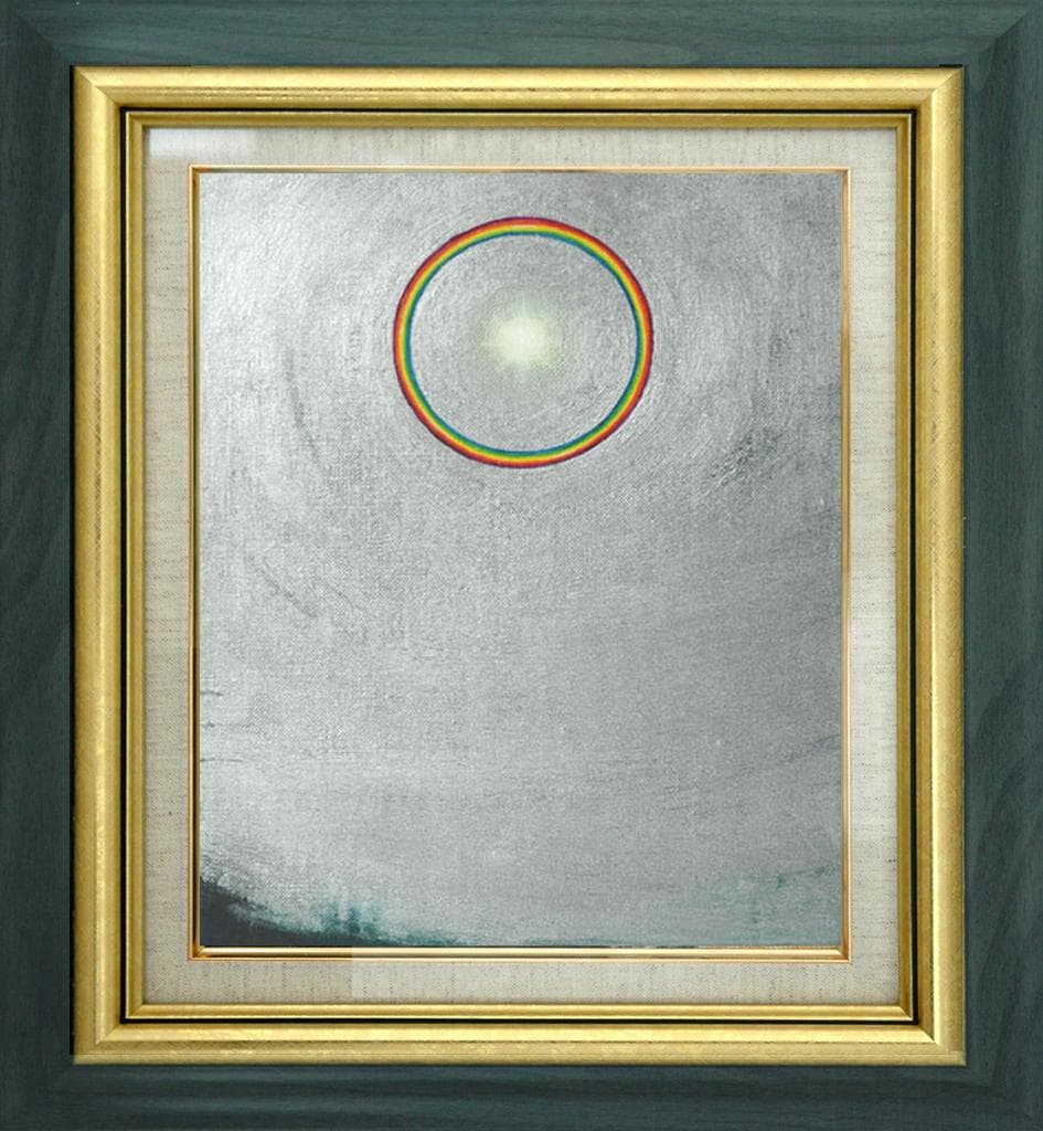 油絵 菅家令子 絵 絵画インテリア額付(青緑＋金色の枠) F3-S72023 祈