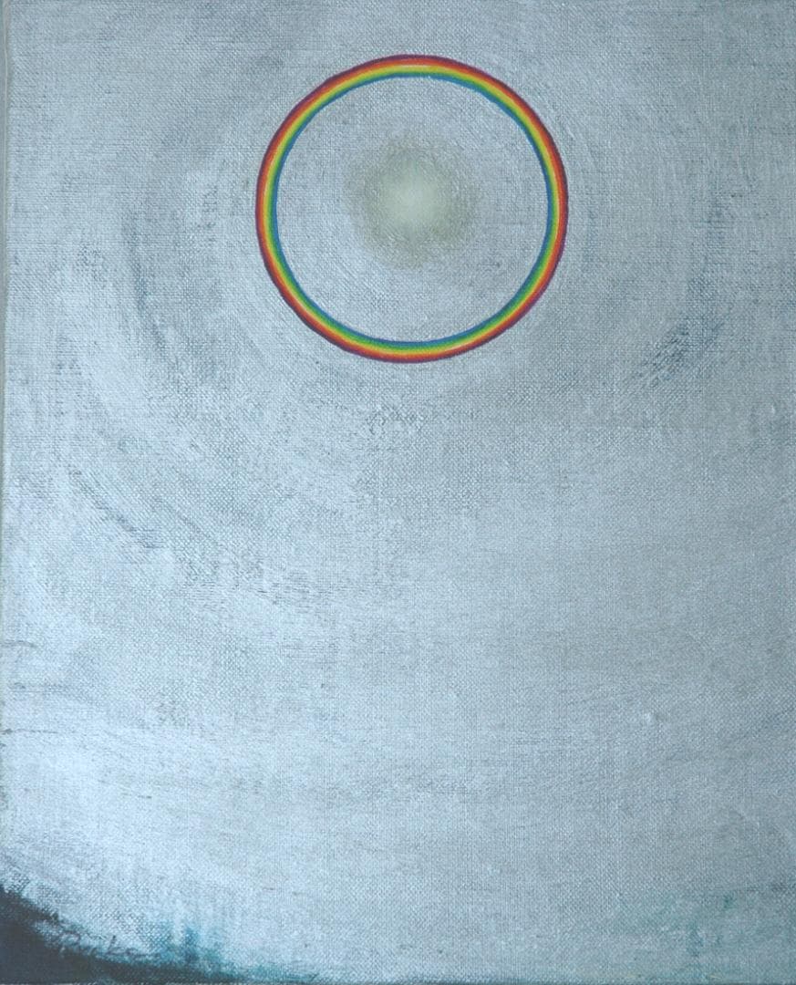 油絵 菅家令子 絵 絵画インテリア額付(青緑＋金色の枠) F3-S72023 祈