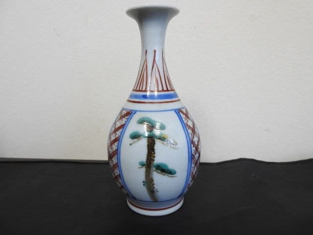 佐吉作　色絵松竹桜花入　共箱　M１４２３