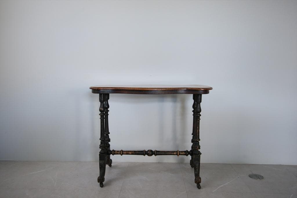 英国アンティーク木製テーブル/ダイニング机/作業台/飾り棚/デスク(92-35)