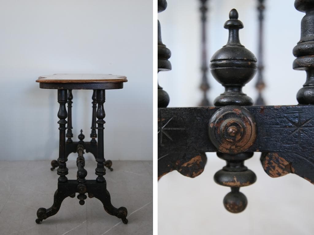 英国アンティーク木製テーブル/ダイニング机/作業台/飾り棚/デスク(92-35)