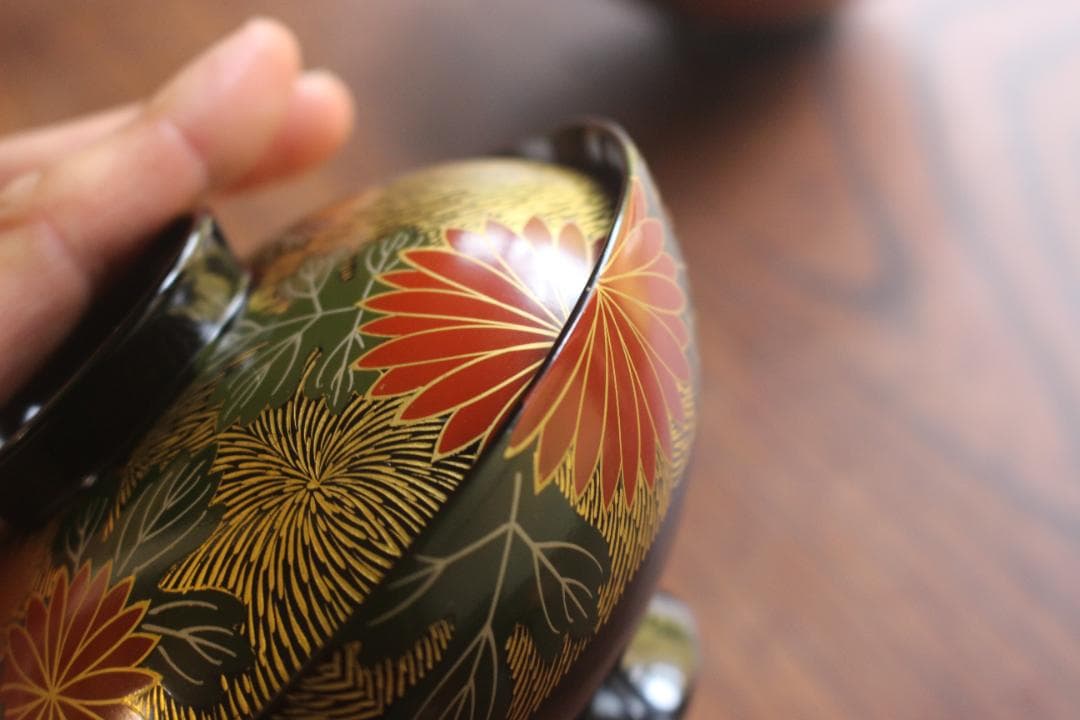 専用！上質黒漆に極上菊詰沈金蒔絵のお椀3点（検輪島塗蒔絵椀雑煮椀