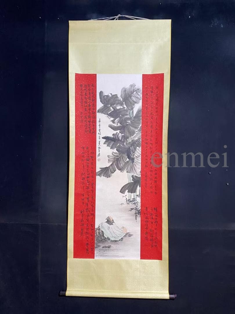 中国古美術・旧藏珍品・張大千款・人物水墨画・純手描き・四尺中堂畫・掛軸・書斎飾り