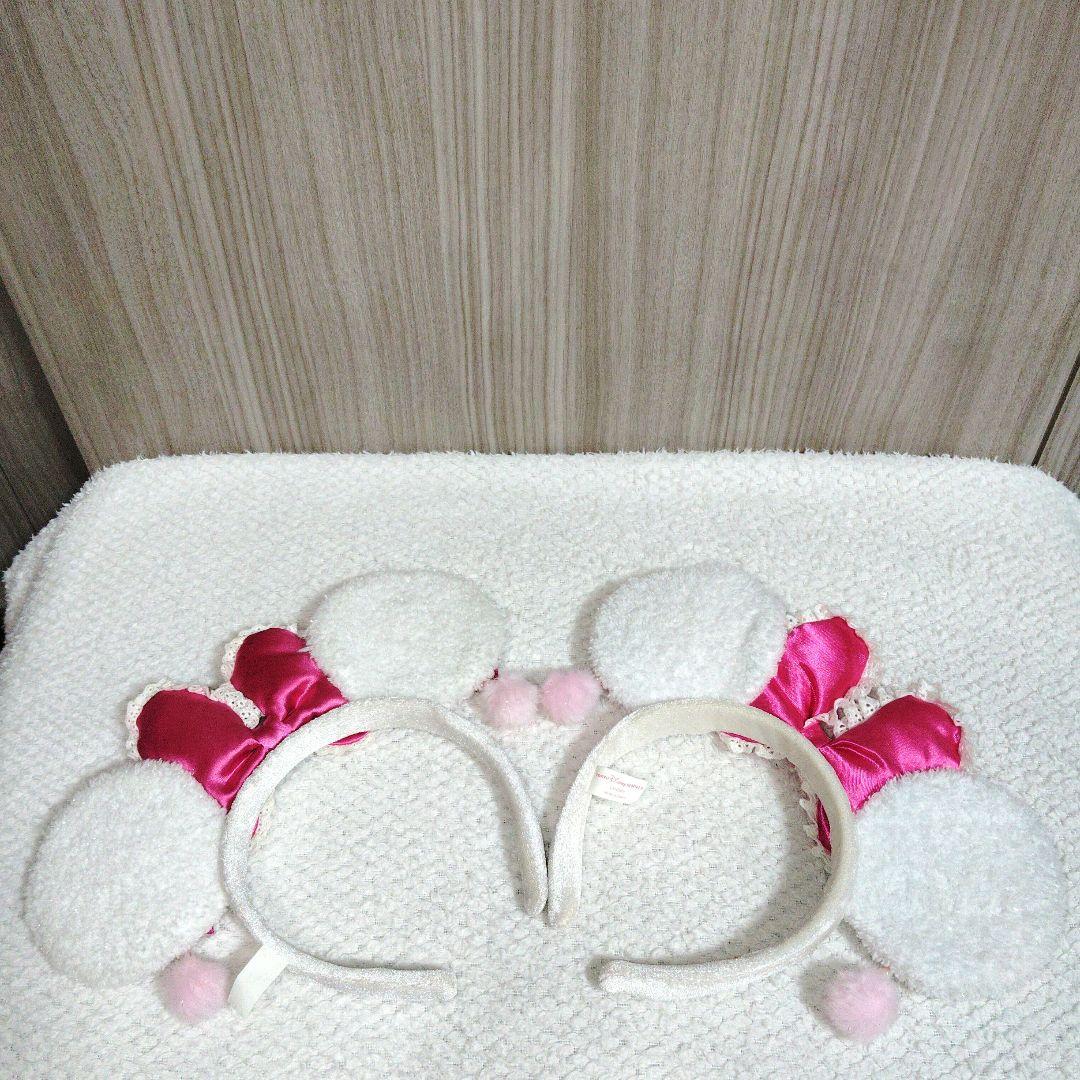 ディズニー　ミニー　リボン　カチューシャ　白　ピンク　イヤリング　ミニパル