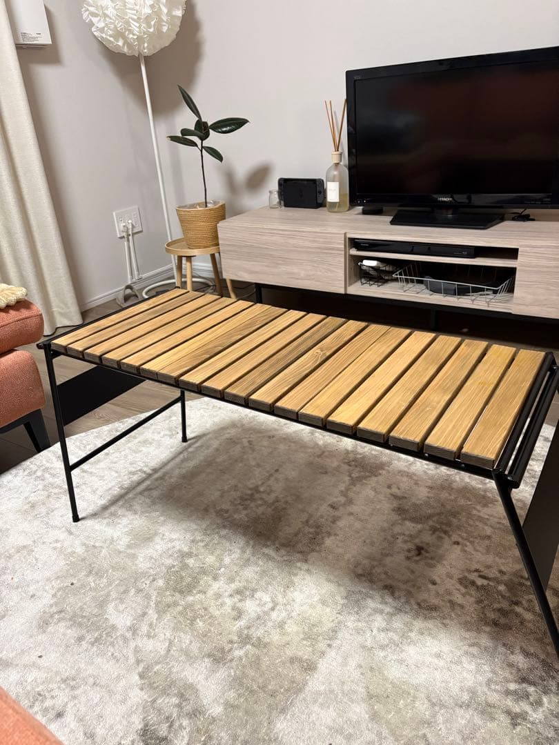 アイアン工房　アウトドアテーブル 木製スラットデザイン