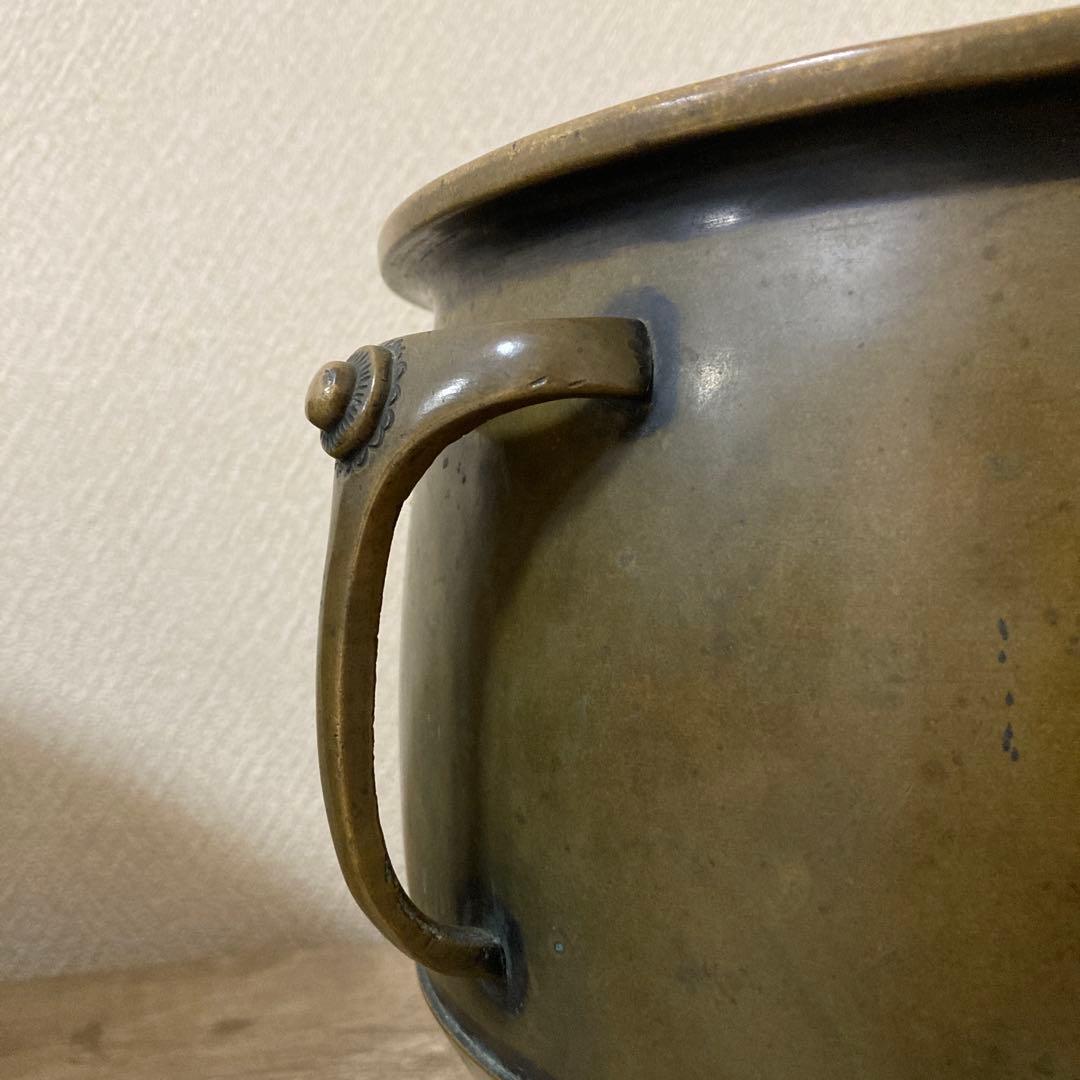 時代銅火鉢　壱対　宣徳火鉢　江戸文政　手炙り　アンティーク　珍品　高肉彫