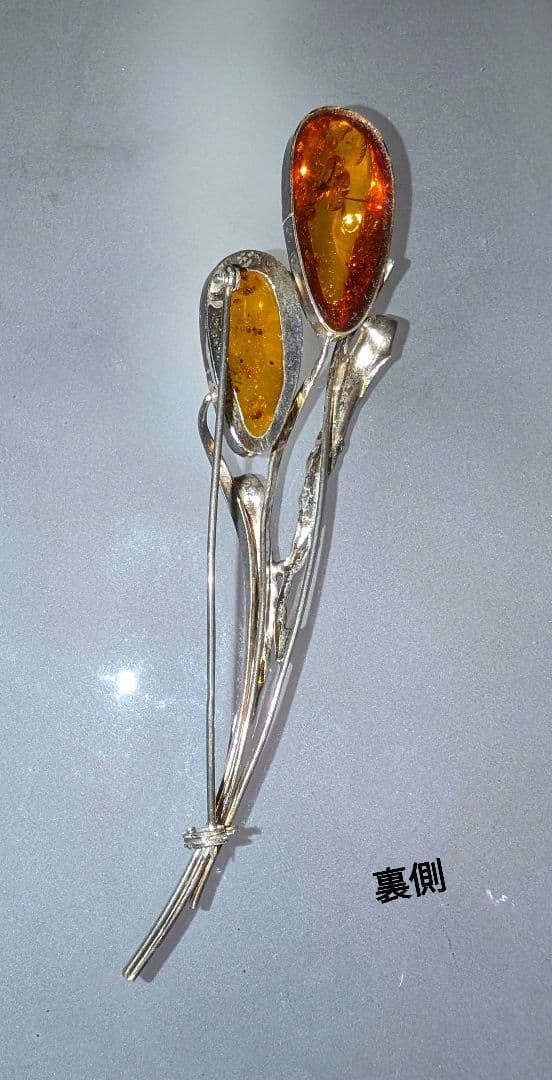 琥珀　ブローチ　シルバー