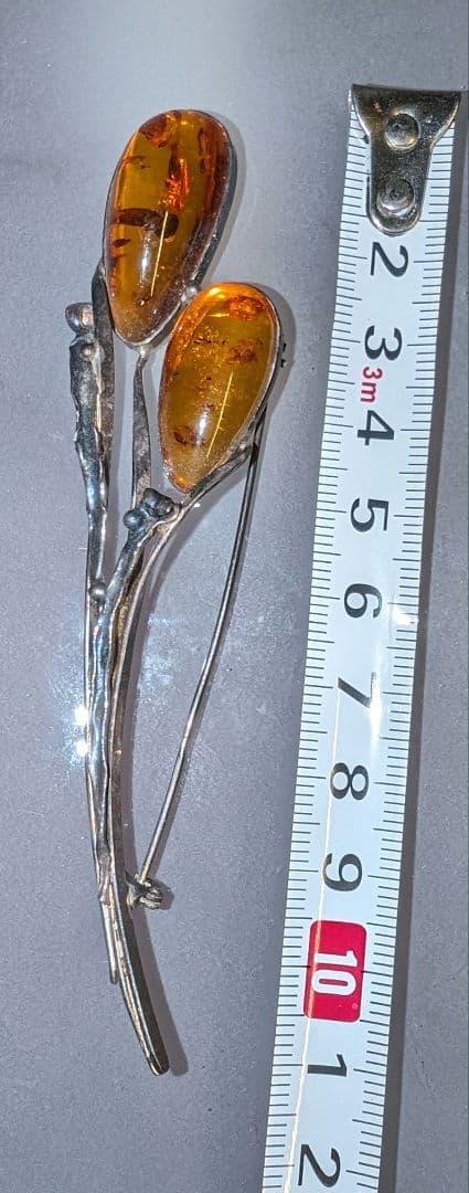 琥珀　ブローチ　シルバー