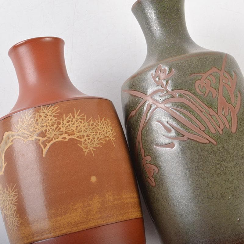 佐渡無名異焼　人間国宝　金渓堂　伊藤赤水　徳利　酒器　共箱　2点　VR7386F