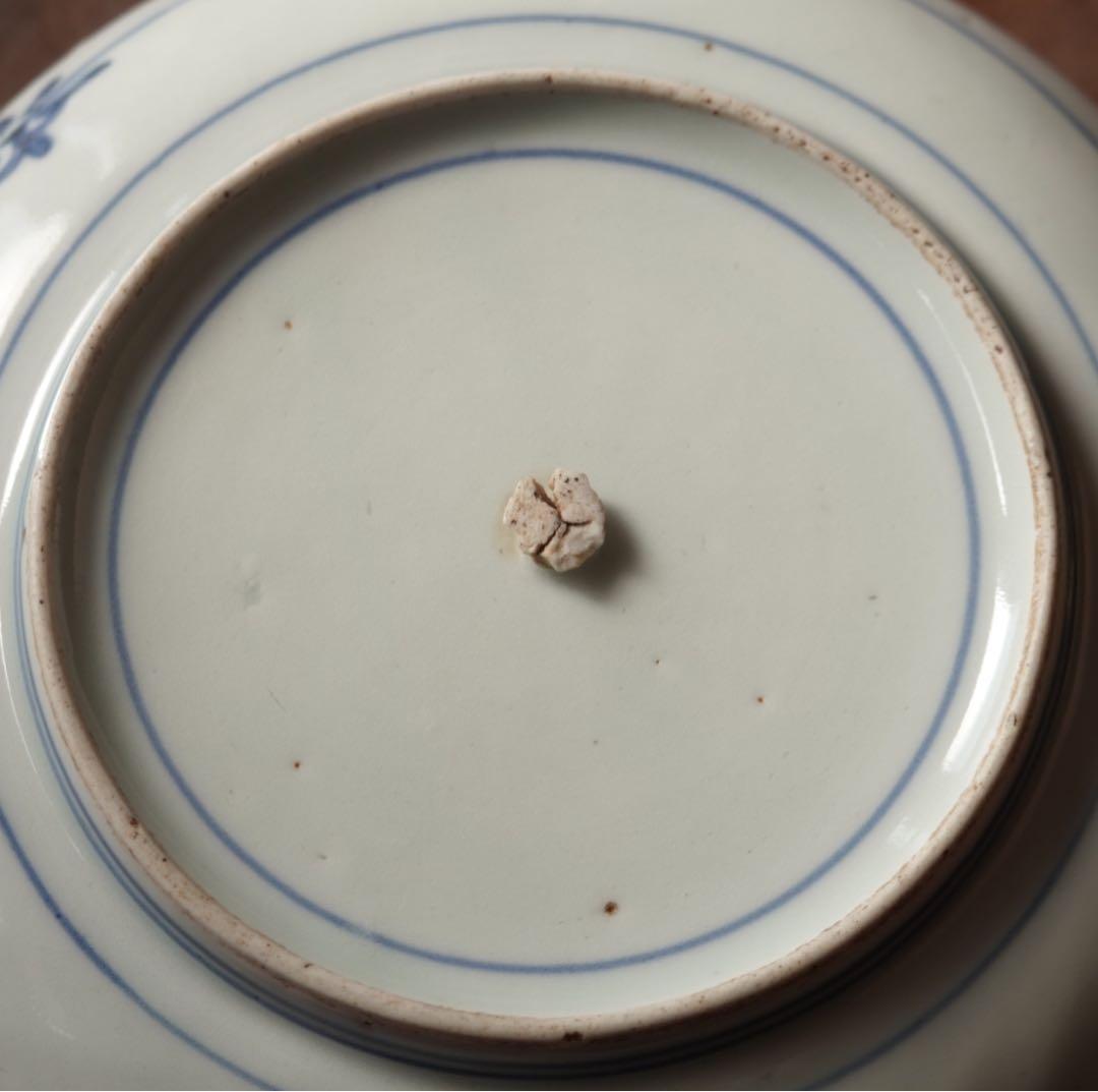 江戸時代　前期　古伊万里　藍九谷　染付　葡萄文　漢詩　皿　五寸皿　飾皿　額皿