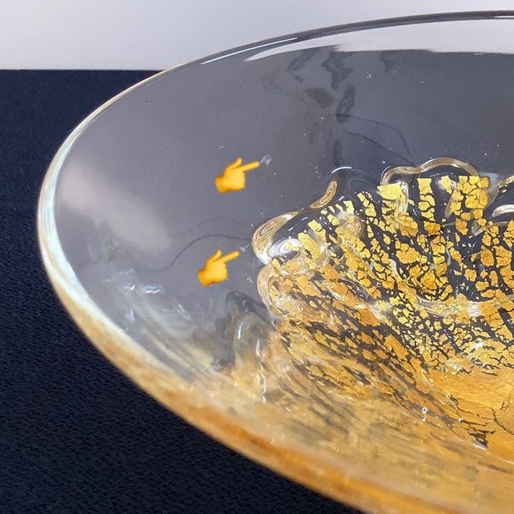 【チビ】宙吹ガラス「壱谷 旭 作」金彩 プレート(共箱)