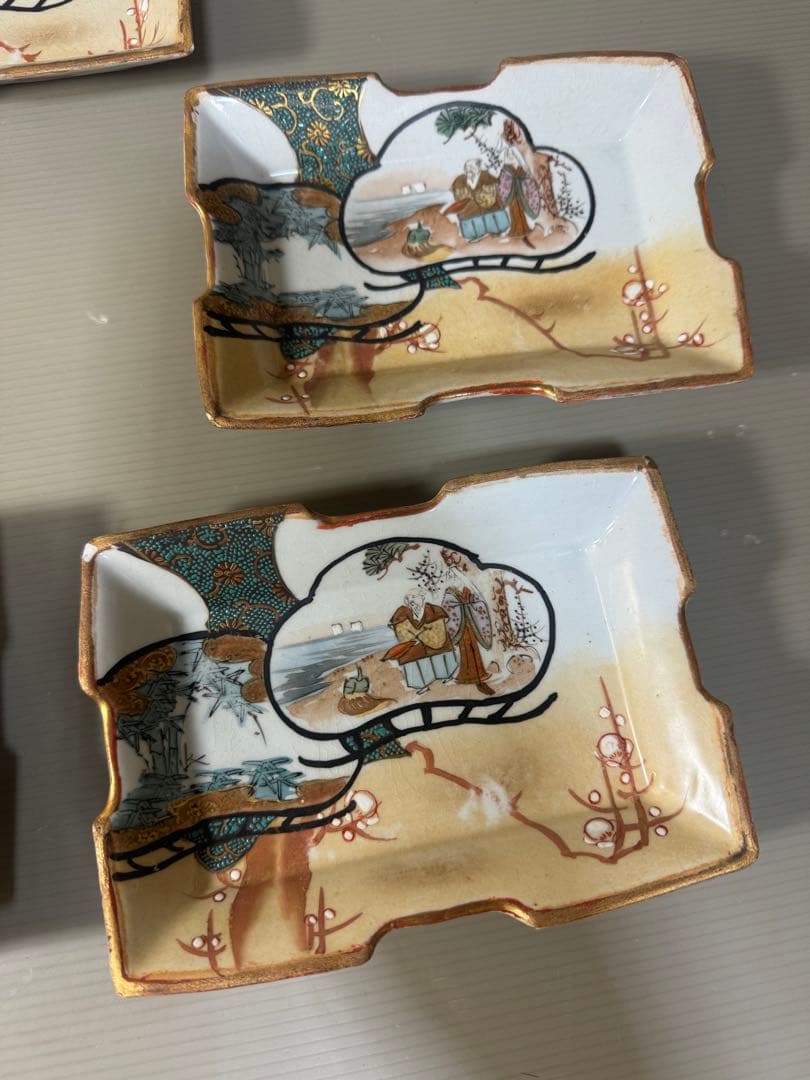 2374  九谷焼　角皿　5客　時代物