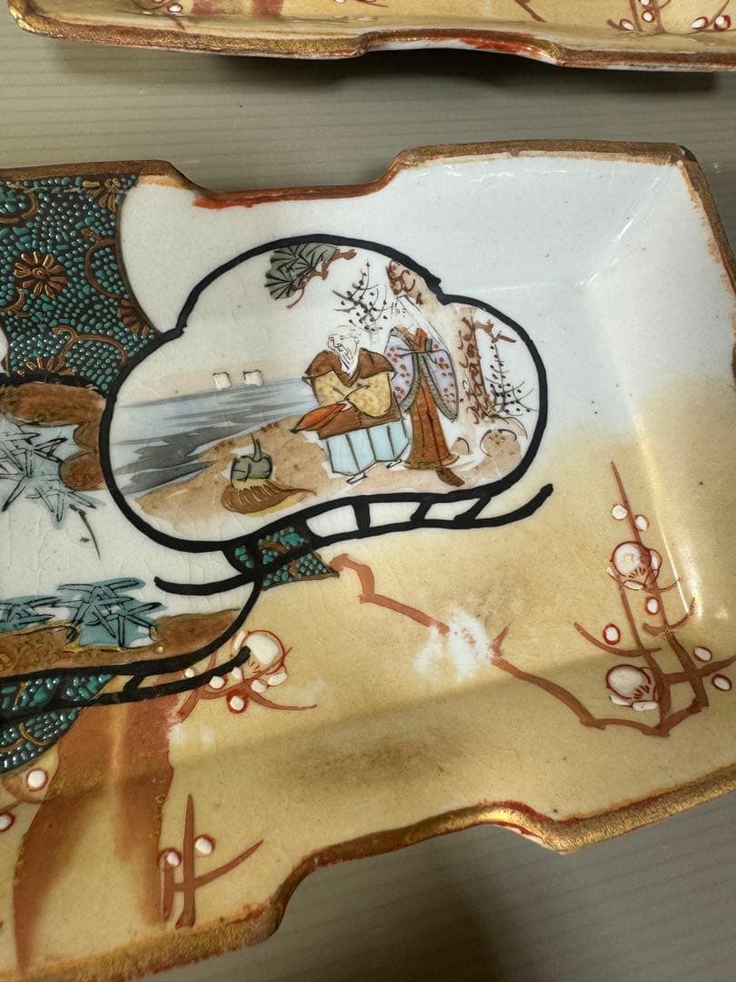 2374  九谷焼　角皿　5客　時代物