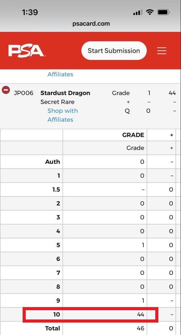 【PSA10:鑑定44枚】スターダスト・ドラゴン シークレット 遊戯王