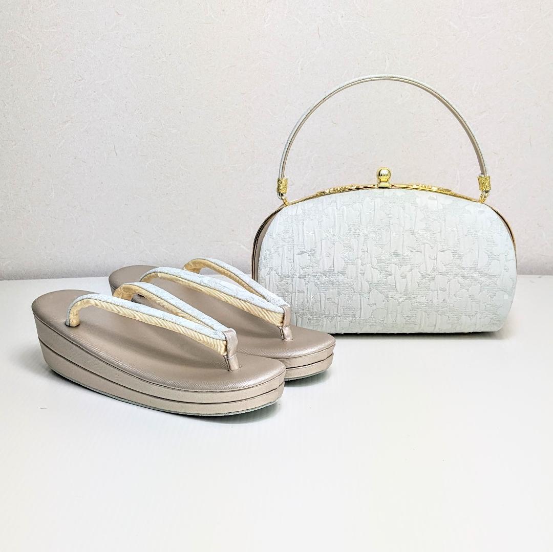 ふくれ織 草履 バッグ セット 緑 グリーン ゴールド フリーサイズ u33-4