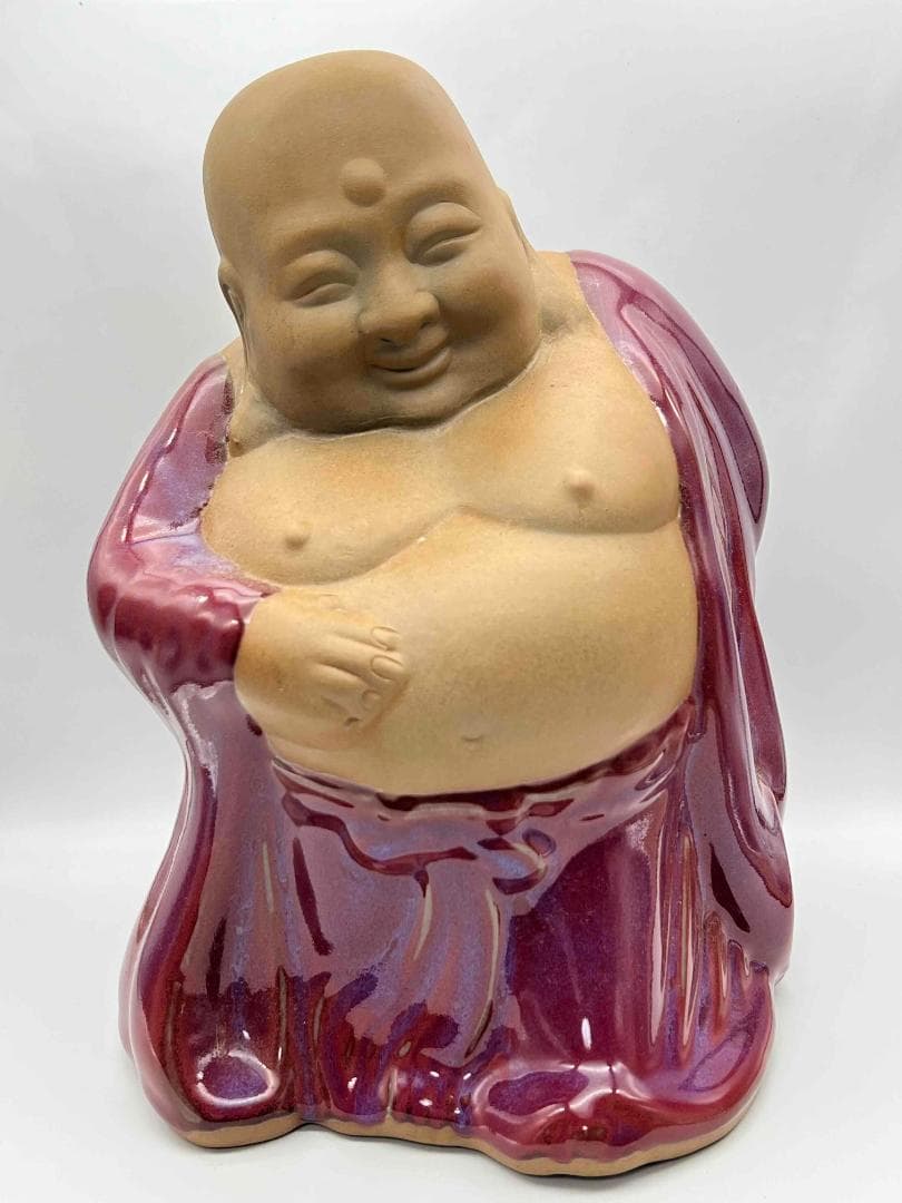 清时代 鈞窯　紫紅釉弥勒菩薩　窯変釉　辰砂　唐物　古賞物(B-31)