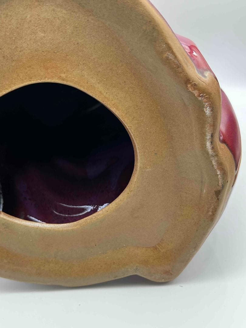 清时代 鈞窯　紫紅釉弥勒菩薩　窯変釉　辰砂　唐物　古賞物(B-31)