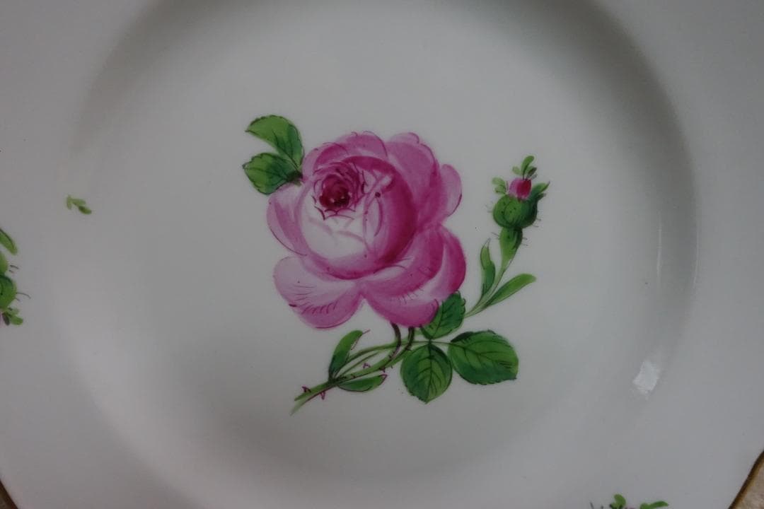 マイセン ピンクローズ 金彩プレート ペア スクラッチ