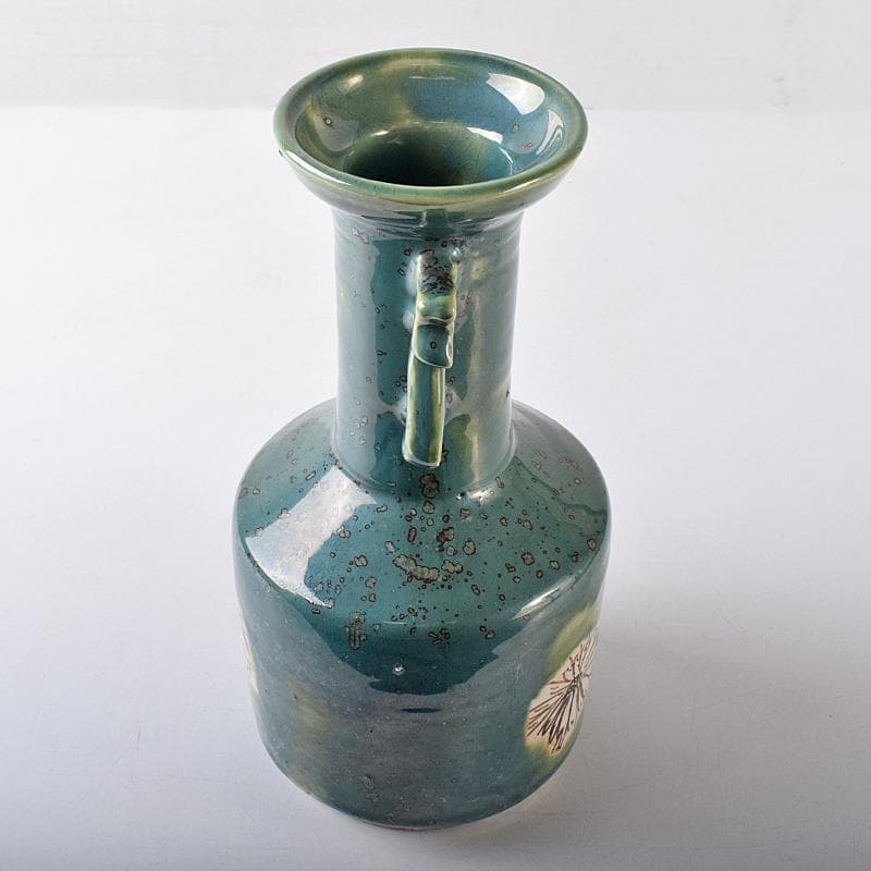 北大路魯山人作　織部焼　花文　耳付花瓶　黒田陶々庵極箱　M　R8680B