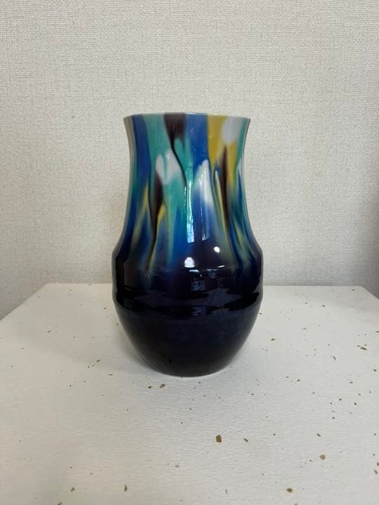 柳雨軒 三代 人間国宝 徳田八十吉  (正彦銘) 彩釉 花入 T93 21.5㎝