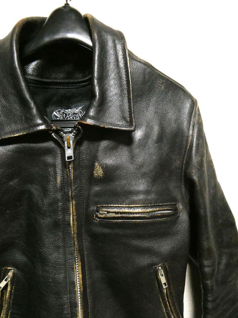 ヴィンテージ！USED加工！ライナー付き完品！短丈シングルレザーライダース38