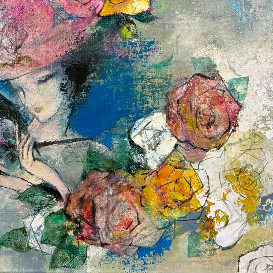 美品 山田幸見「筆と羽根と…」キャンバスに油彩 直筆サイン入 一枚の絵 豪華額装