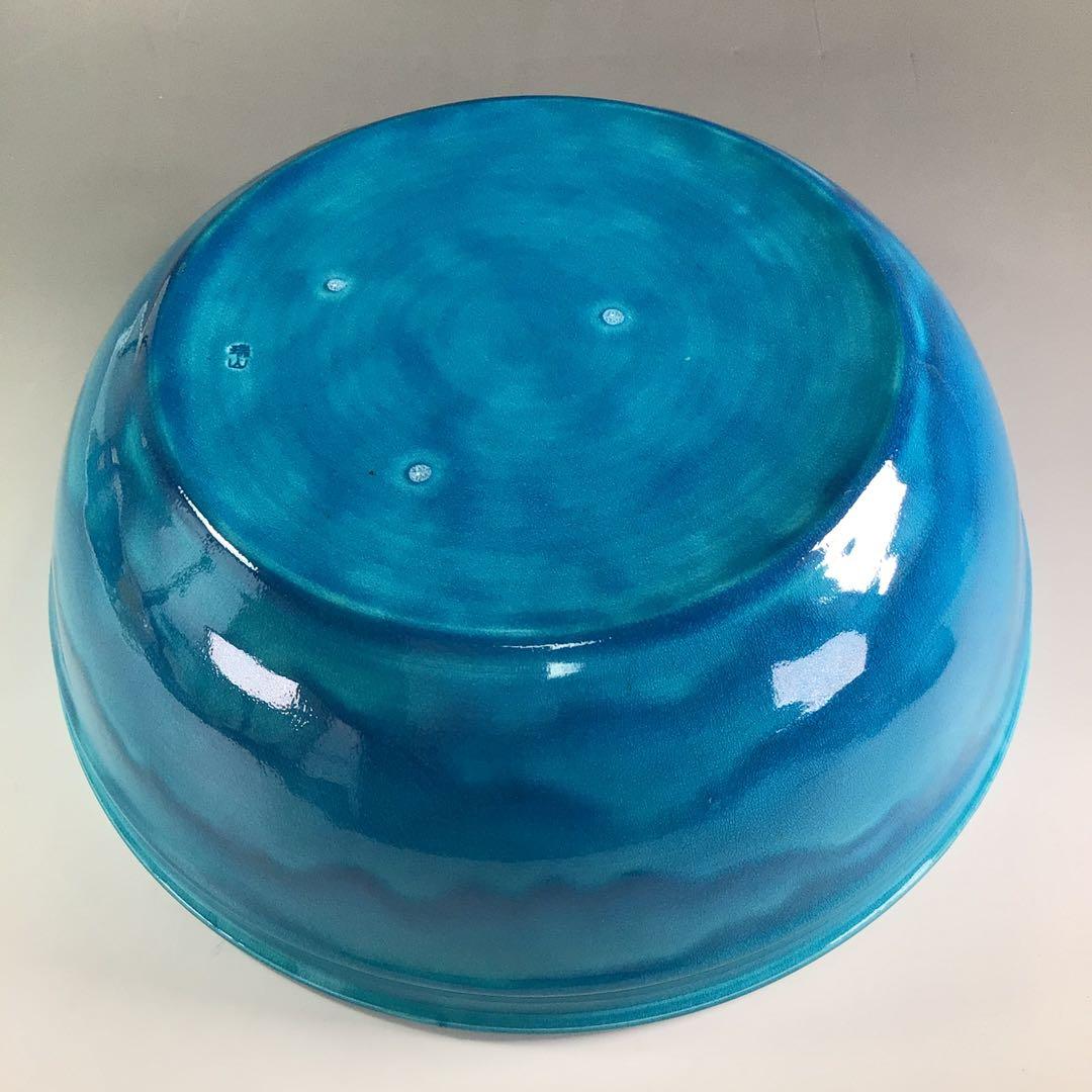 Ｐ８５８　水指　『加賀瑞山造』『トルコ釉』『青海波文』『平水指』　共箱　茶道具