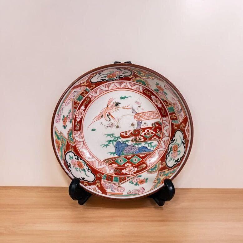 古伊万里　九谷　華やかで豪華な皿＆鉢　２点　セット　色絵　飾り皿　金彩　縁起物