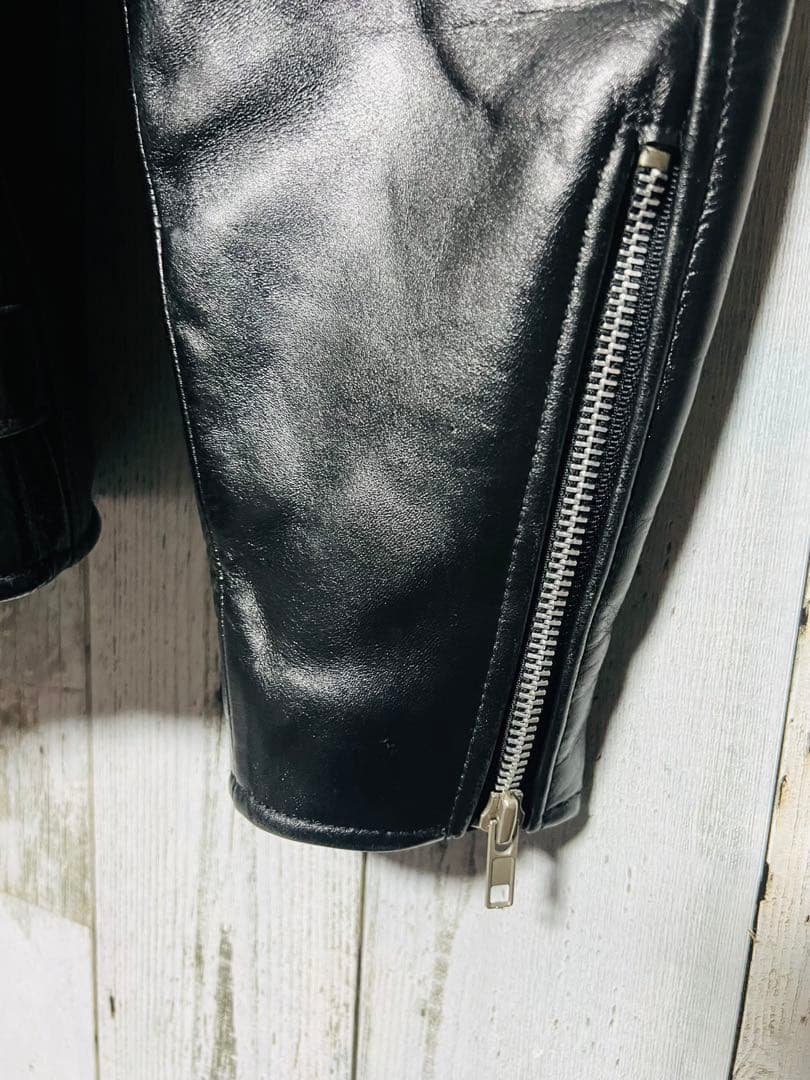 超光沢/豪華版 ライダース シングル アメリカ バイク 36 黒 USA製