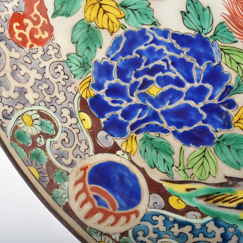 九谷焼　古九谷　色絵金彩　獅子牡丹文　大皿　飾皿　約39cm　M　R5991B