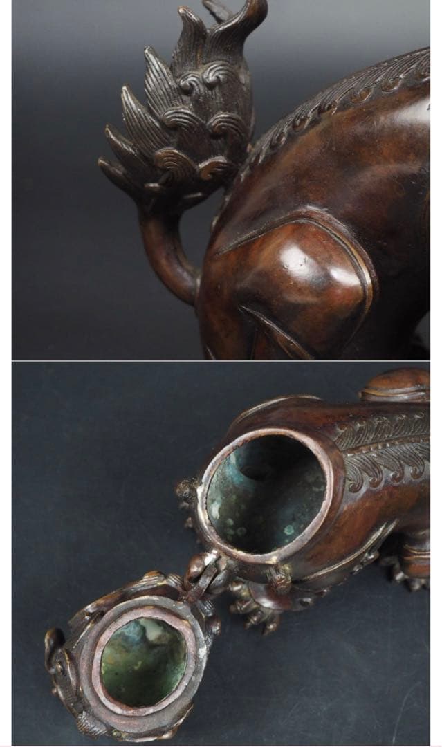 送料無料　中国古玩　清時代古銅獅子香炉　華道具香道具