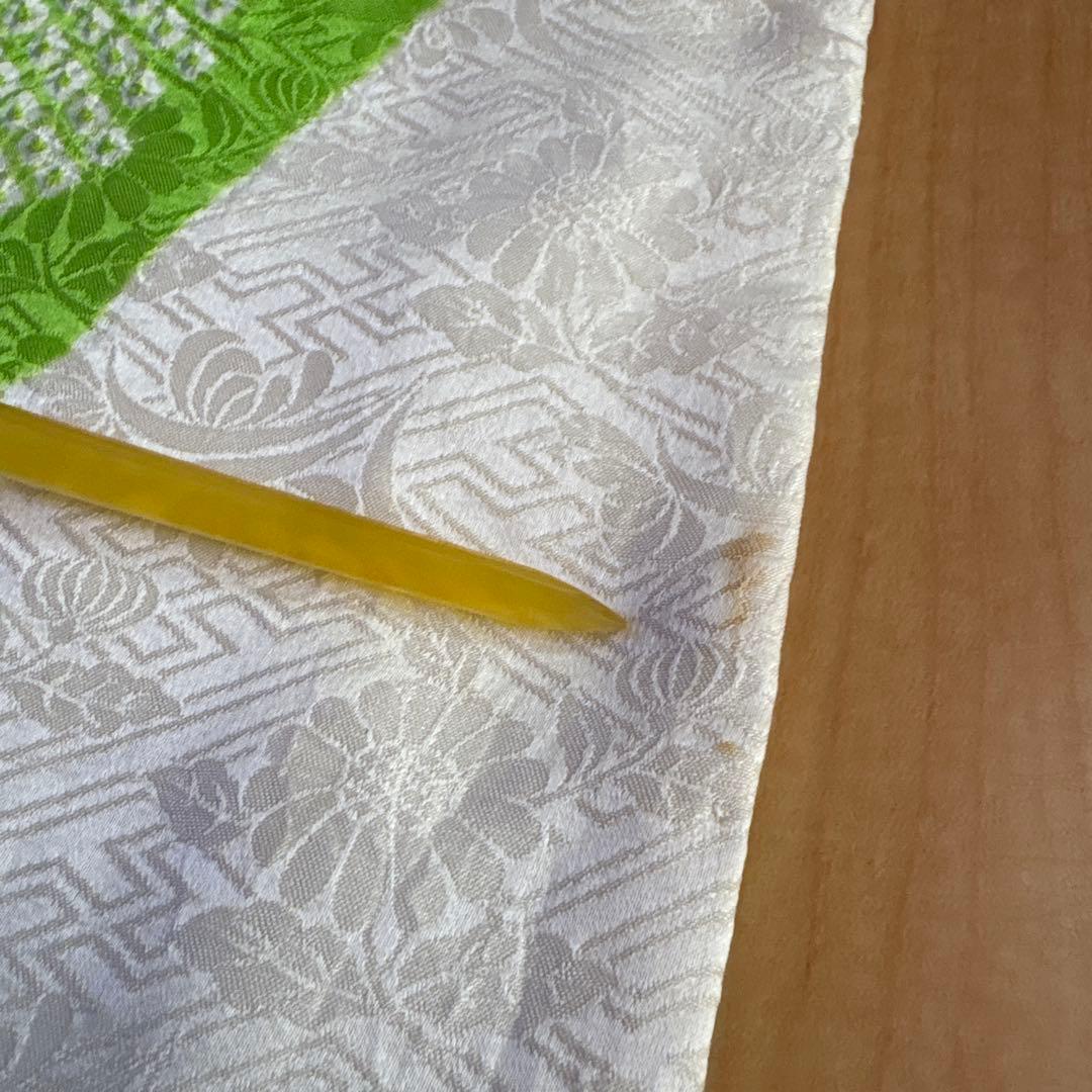 正絹　総絞り　黄緑×緑　疋田　源氏車　刺繍　振袖　着物単品　成人式　アンティーク