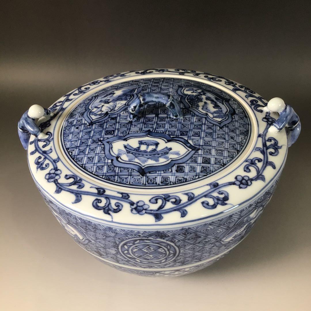 Ｒ８００　水指　『洛西窯　泰湖造』『祥瑞写ニ閑人』『独楽形水指』　共箱　茶道具