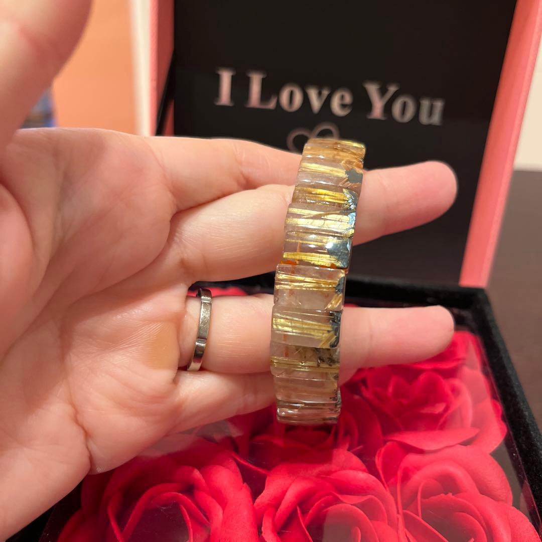 セール天然石　ブレスレット　太陽放射ルチルクォーツ　ゴールドルチル　バングル